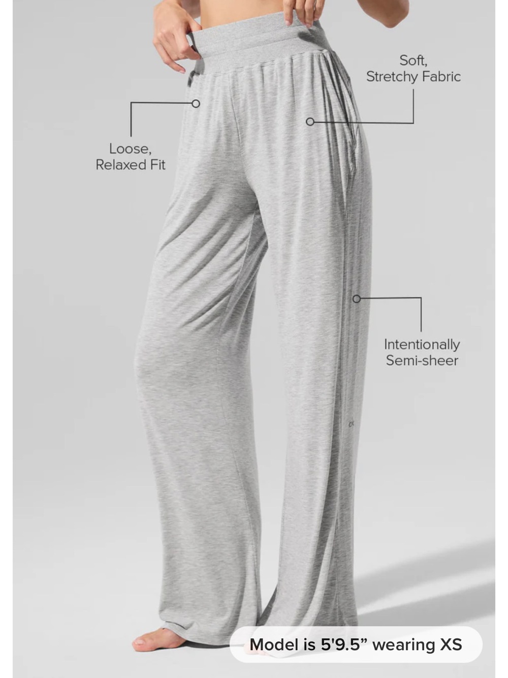 NWT Alo Semi-Sheer Delicate Lounge Flare Pant in Athletic Heather Grey